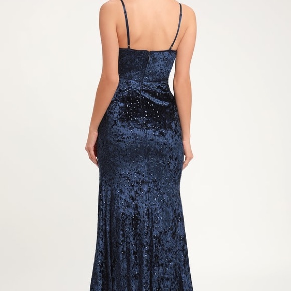 Lulu’s SPECTACULAR NAVY BLUE SEQUIN VELVET GOWN - Picture 3 of 7